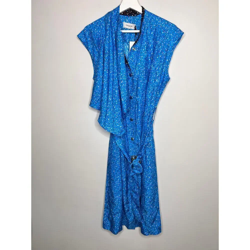 NWT Coach Dot Sleeveless Silk Belted A-line Dress Women's Size 6